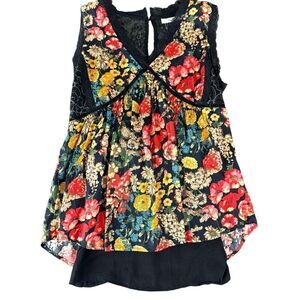 NWT Hazel Black Floral Lace Trim Sleeveless Dressy Tank Top Size XS